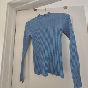 RW&CO. Blue Ribbed Turtleneck Sweater
